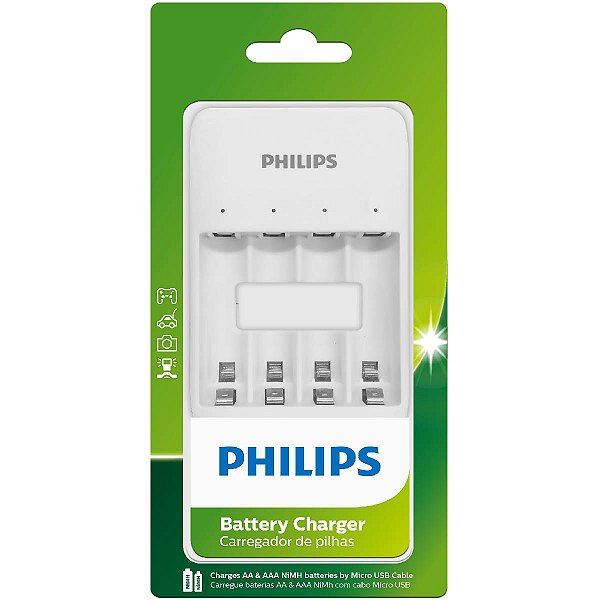 CARREGADOR DE PILHAS AA/AAA VIA MICRO-USB SEM PILHAS SCB3400NB/59 -  PHILIPS