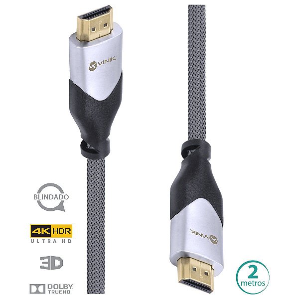 CABO HDMI 2.0 4K ULTRA HD 3D CONEXAO ETHERNET BLINDADO EM NYLON 2 METROS R.H20B-2 - VINIK