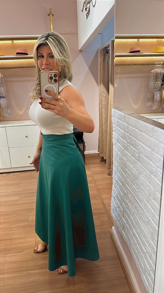 Saia Couro Eco - Verde Esmeralda