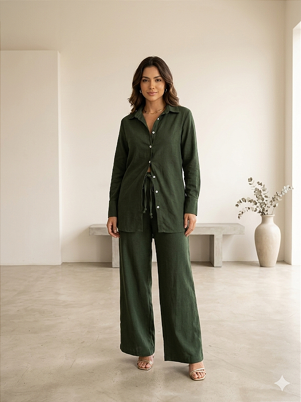 Conjunto Anna - Chemise + Pantalona Verde Floresta