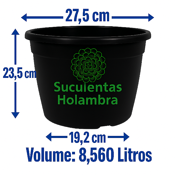 Kit Vaso Redondo 8,560 Litros Preto Reforçado pote 27