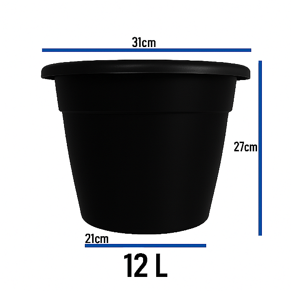 Kit 3 Vasos Pote 30 - REFORÇADO Cor Preta 12 Litros