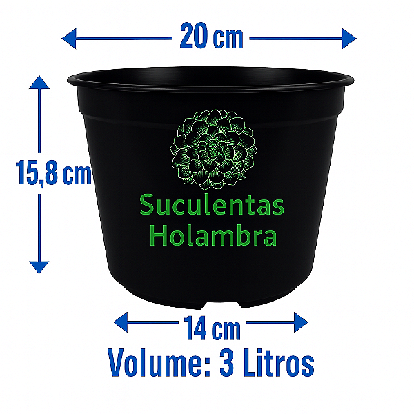 Kit 15 Vasos 3 Litros Pote 20 - REFORÇADO Cor Preta Para Plantas, Mudas e Suculentas