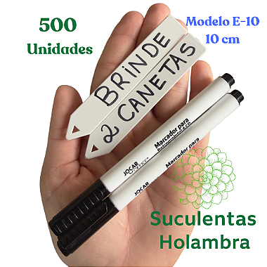Kit 500 Unidades Plaquinha De Identificação de Plantas E-10 (10 cm de altura) + Brinde 2 Canetas Permanente