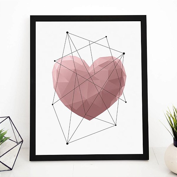 Quadro Decorativo Coração Geométrico Rosa