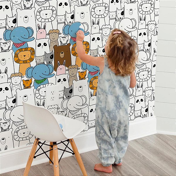 Papel de Parede Adesivo Infantil Animais para Colorir