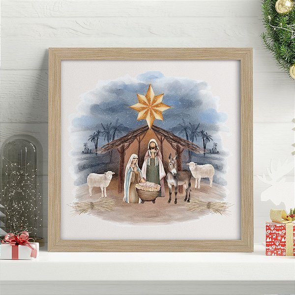 Quadro Decorativo Natal Presépio Aquarela