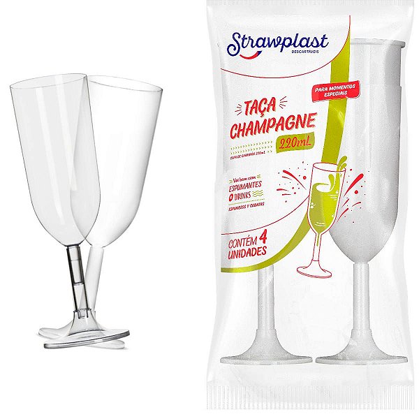 Taça Champagne 220ml /4un. -Strawplast