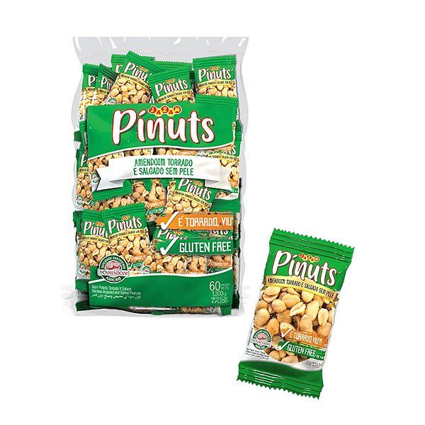 Pínuts 60x20g Amendoim torrado e  salgado sem pele- Jazam