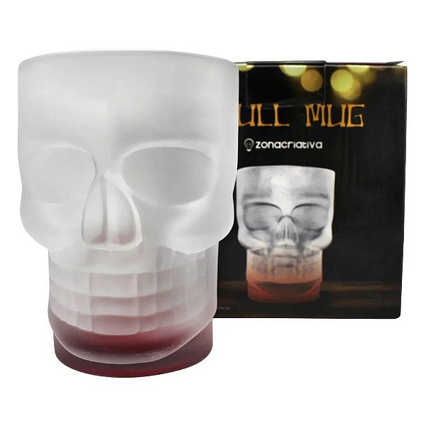 Caneca Vidro Caveira Skull Mug Base Vermelha - Zona Criativa