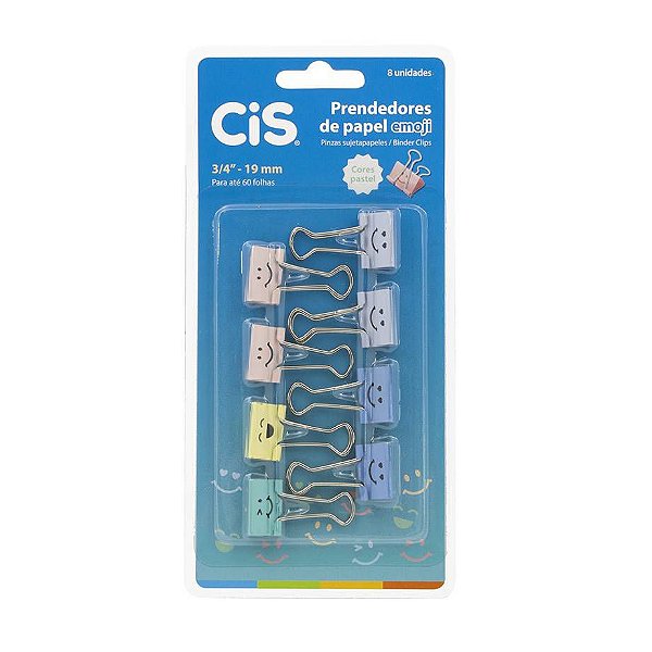 Prendedor De Papel 19MM Emoji Cores Pastel 8UN - CiS