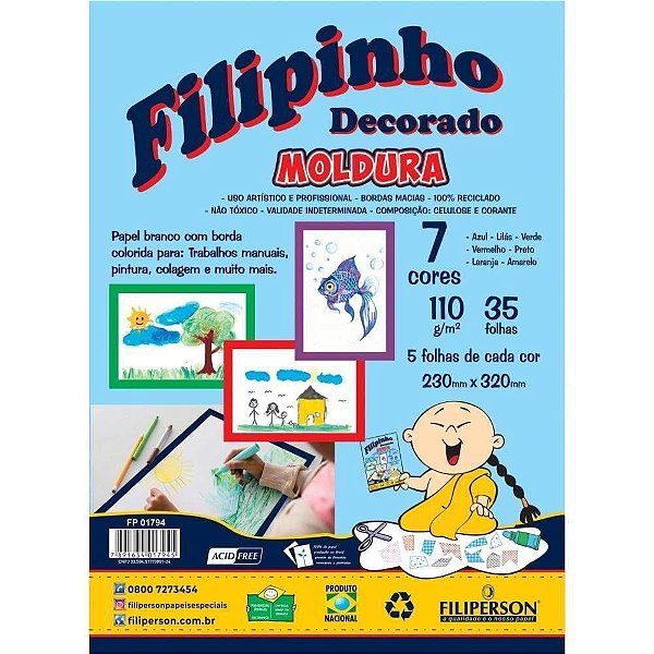 Bloco Filipinho Moldura 7 Cores 120g/m² 35F - Filiperson