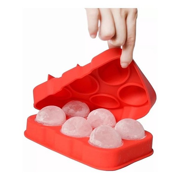 Forma de Silicone Vermelha para 6 Gelos em Esfera