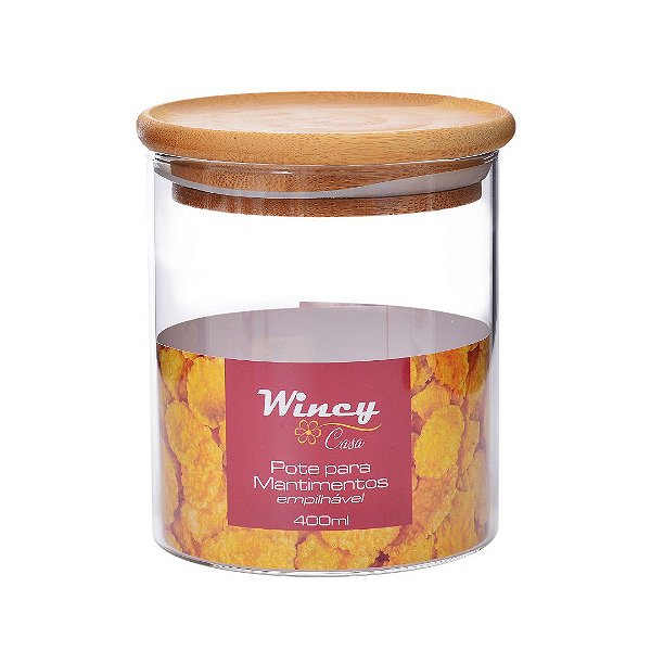 Pote Empilhável Porta Mantimento Tampa de Bambu - 400ml