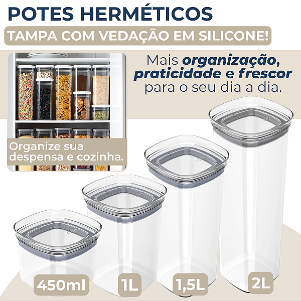 Porta Mantimento Retangular Tampa Hermética Natural Block
