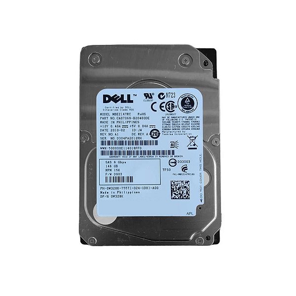 HD Dell 146GB SAS 6Gb/s 15K RPM 2.5" MBE2147RC (0W328K) - Seminovo