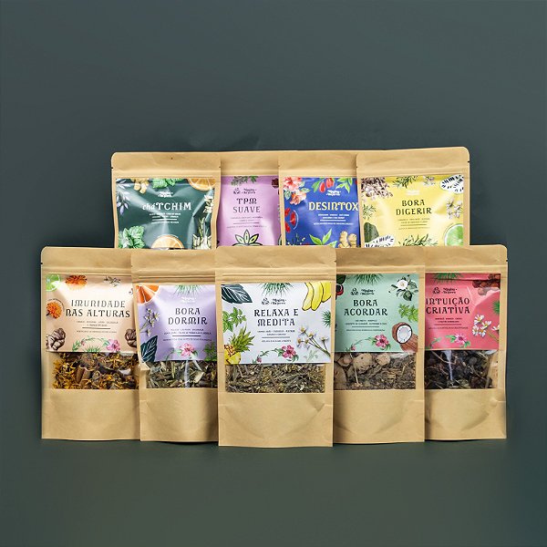 Kit Essencial 9 Blends Chás Artesanais (Refil 40g cada)