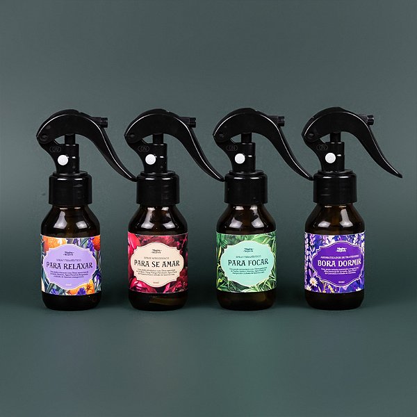 Kit 4 Sprays Terapêuticos Dormir, Focar, AutoAfrodisíaco, Relaxar 60ml (Pocket)