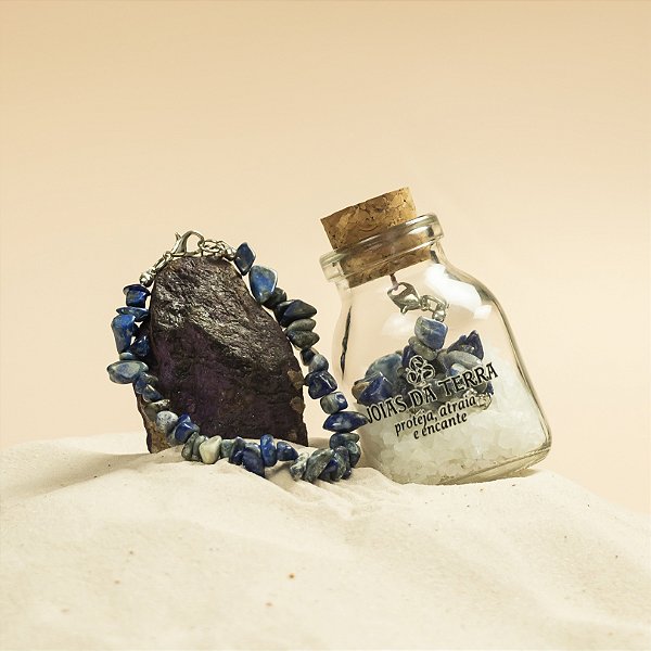 Pulseira de Sodalita Na Garrafa Com Extensor de Tamanho (Sabedoria, Foco e Comunicação)