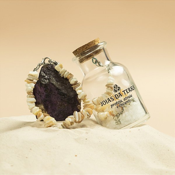 Pulseira de Madre Pérola Na Garrafa Com Extensor de Tamanho (Paz Interior e Equilibrio Emocional)