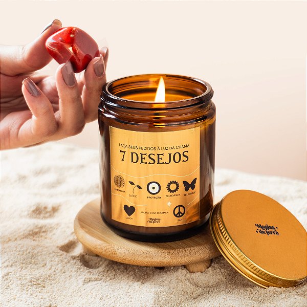 Vela Aromática 7 Desejos Ano Novo 200g Com Cristal Dentro (Aroma Brisa Dourada)
