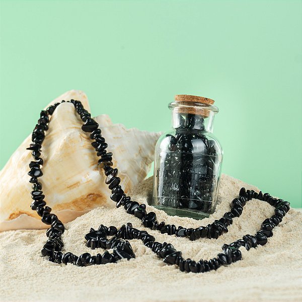 Colar Longo Ônix Preto na Garrafa (Blindagem espiritual e Segurança)