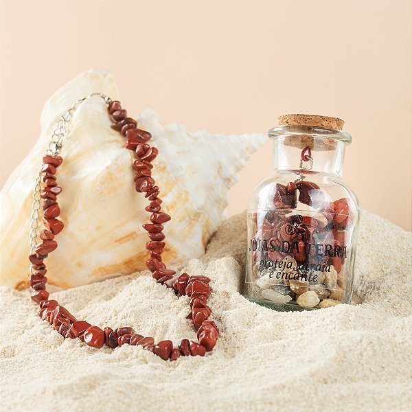 Colar Choker de Jaspe Vermelho Na Garrafa Com Extensor de Tamanho (Força e Desejo)