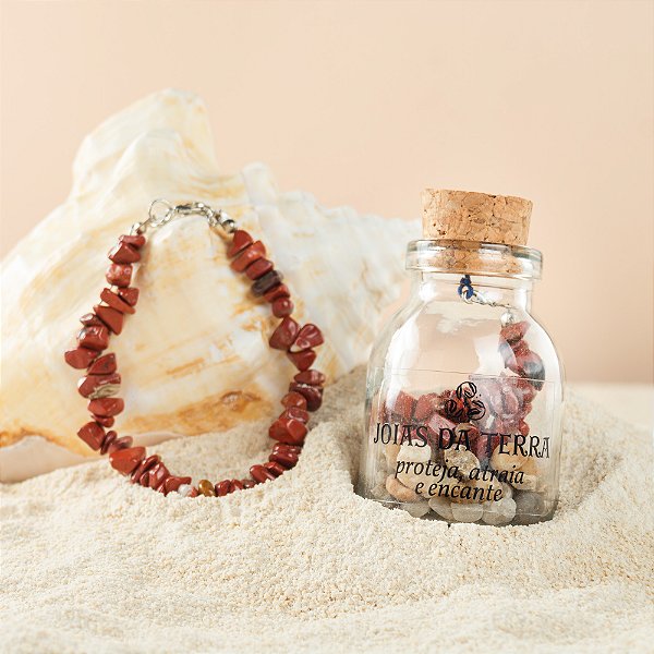Pulseira Jaspe Vermelho Na Garrafa Com Extensor de Tamanho (Força e Desejo)