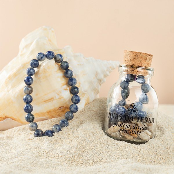 Pulseira Esfera Sodalita Lapidada Na Garrafa (Sabedoria, Foco e Comunicação)