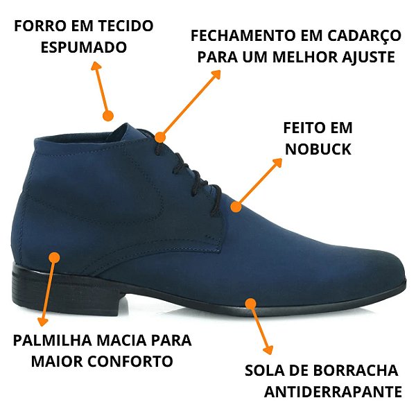 Bota Social Masculina Nobuck Azul Marinho SLZ