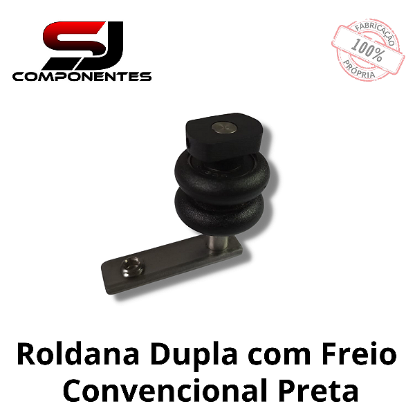 ROLDANA DUPLA COM FREIO PRETA CONVÊNCIONAL