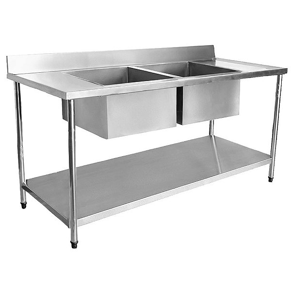 Pia 1,2 m Total Inox AISI 304 com 2 cubas 60 x 50 x 33 cm Fritomaq