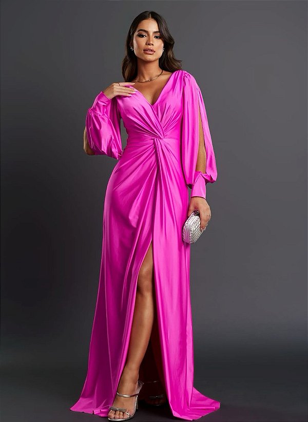 Vestido Roma Rosa Chiclete + Clutch Brinde