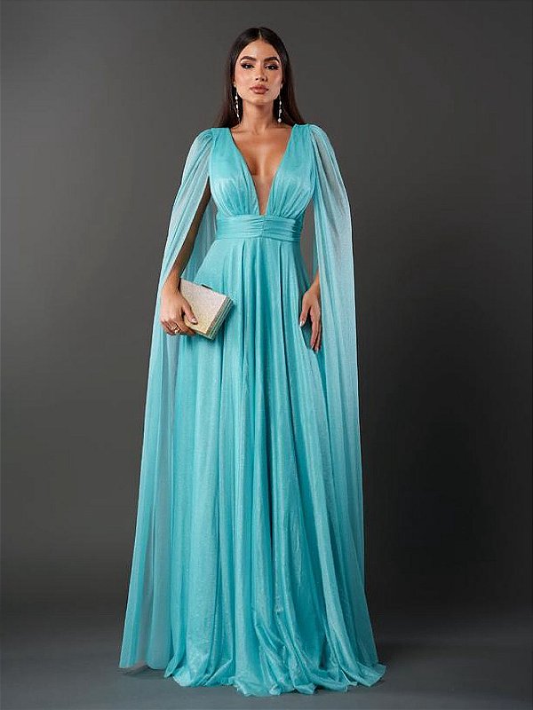 Vestido Verona longo azul tiffany