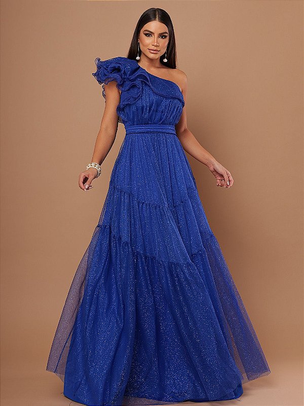 Vestido Lisse longo azul royal com brilho