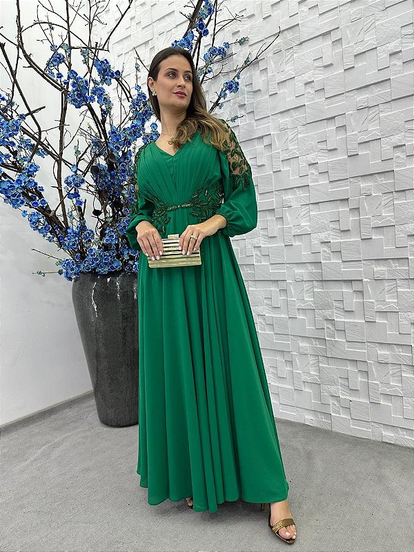 Vestido Damasco bordado manualmente + Clutch Brinde