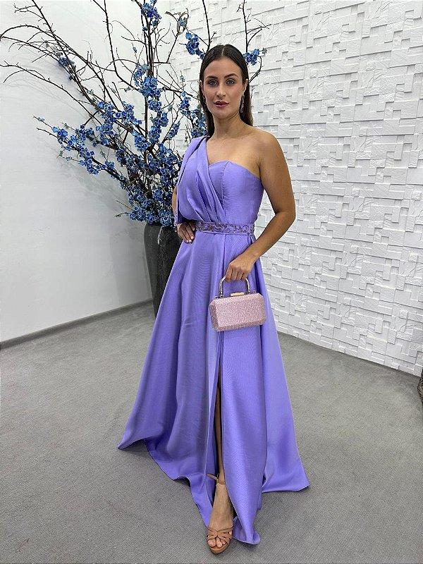 Vestido Maldavia lilás bordado manualmente + Clutch Brinde
