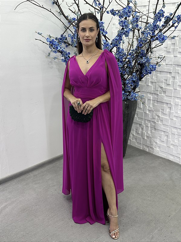 Vestido Bologna rosa fúcsia + Clutch Brinde