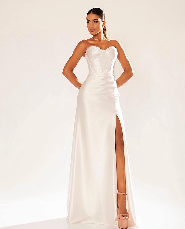 Vestido Raya branco + Clutch Brinde