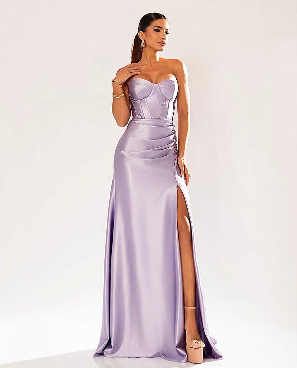 Vestido Raya longo lilás + Clutch Brinde