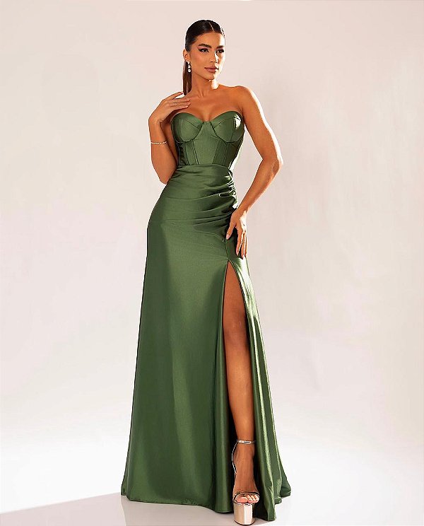 Vestido Raya verde oliva+ Clutch Brinde