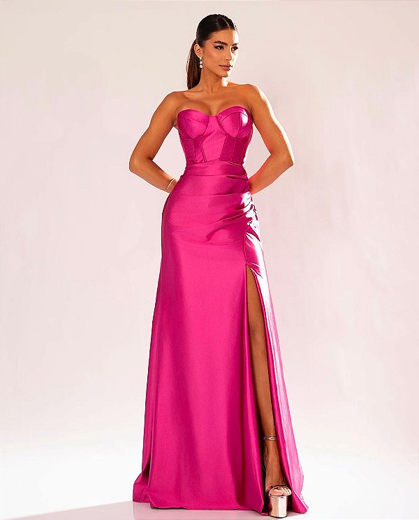 Vestido Raya rosa pink + Clutch Brinde