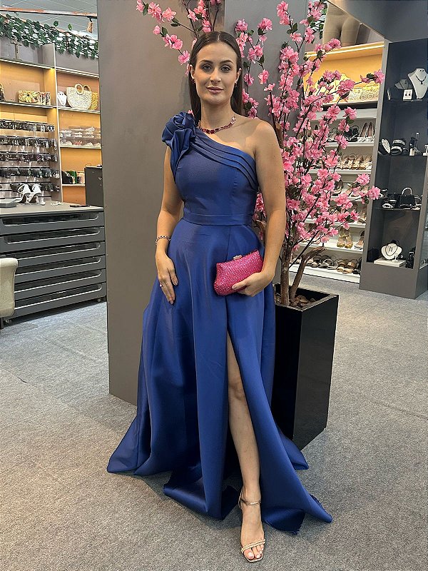 Vestido Osaka azul marinho + Clutch brinde