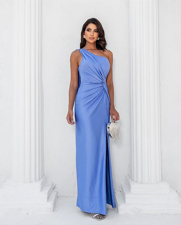 Vestido Alexandria azul serenity + Clutch brinde