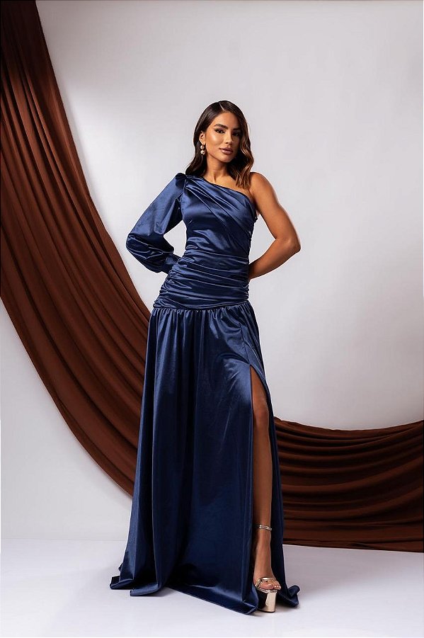 Vestido Faby azul marinho + clutch brinde
