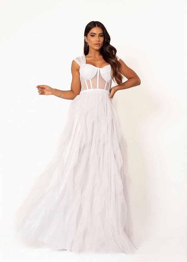Vestido Aurora branco + Clutch brinde