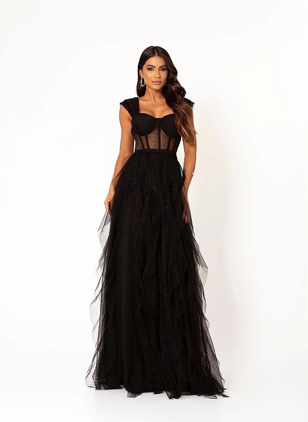 Vestido Aurora preto+ Clutch brinde