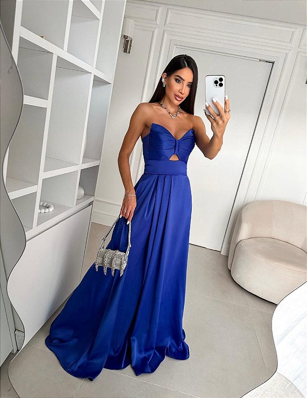 Vestido Suécia azul royal + Clutch brinde