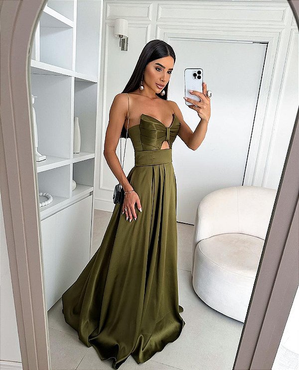 Vestido Suécia verde oliva + Clutch brinde