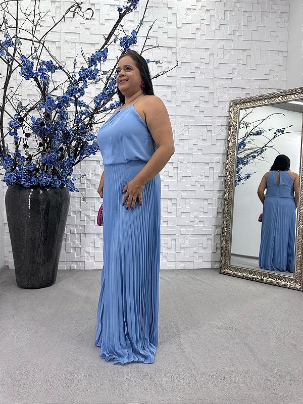 Vestido Lia azul serenity + Clutch Brinde
